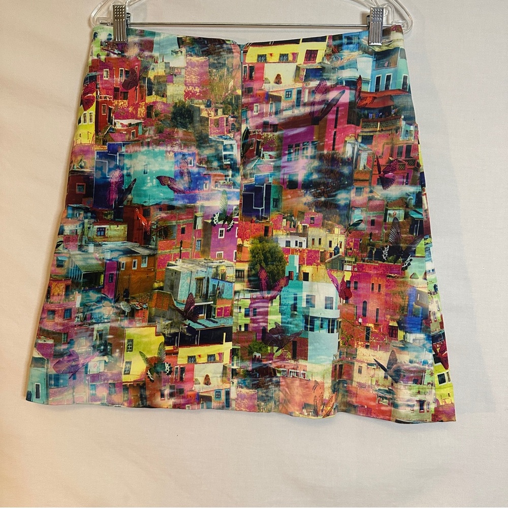 Etcetera Colorful Cityscape Mini Skirt